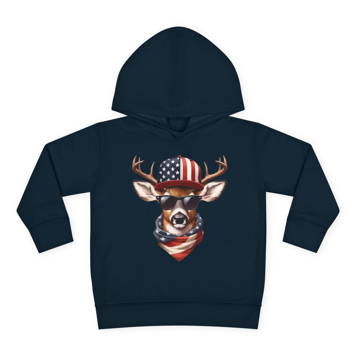 Toddler Pullover Fleece Hoodie, Cute Kids Hoodie, USA Deer Hoodie, Cozy Fall Outfit, American Flag Hooded Sweatshirt