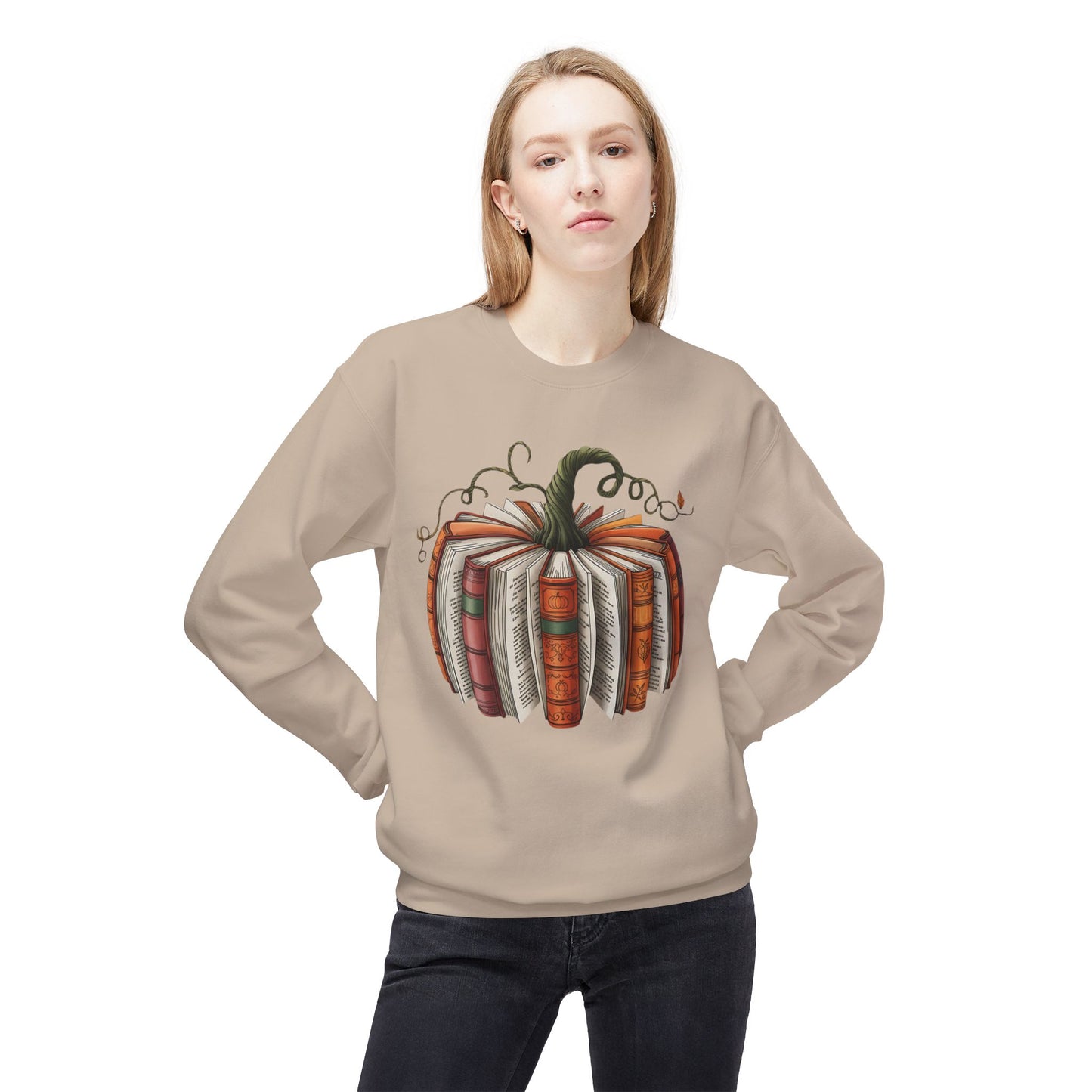 Pumpkin Books Crewneck Sweatshirt, Cozy Fall Sweater, Gift for Book Lovers, Halloween Apparel, Autumn Fashion