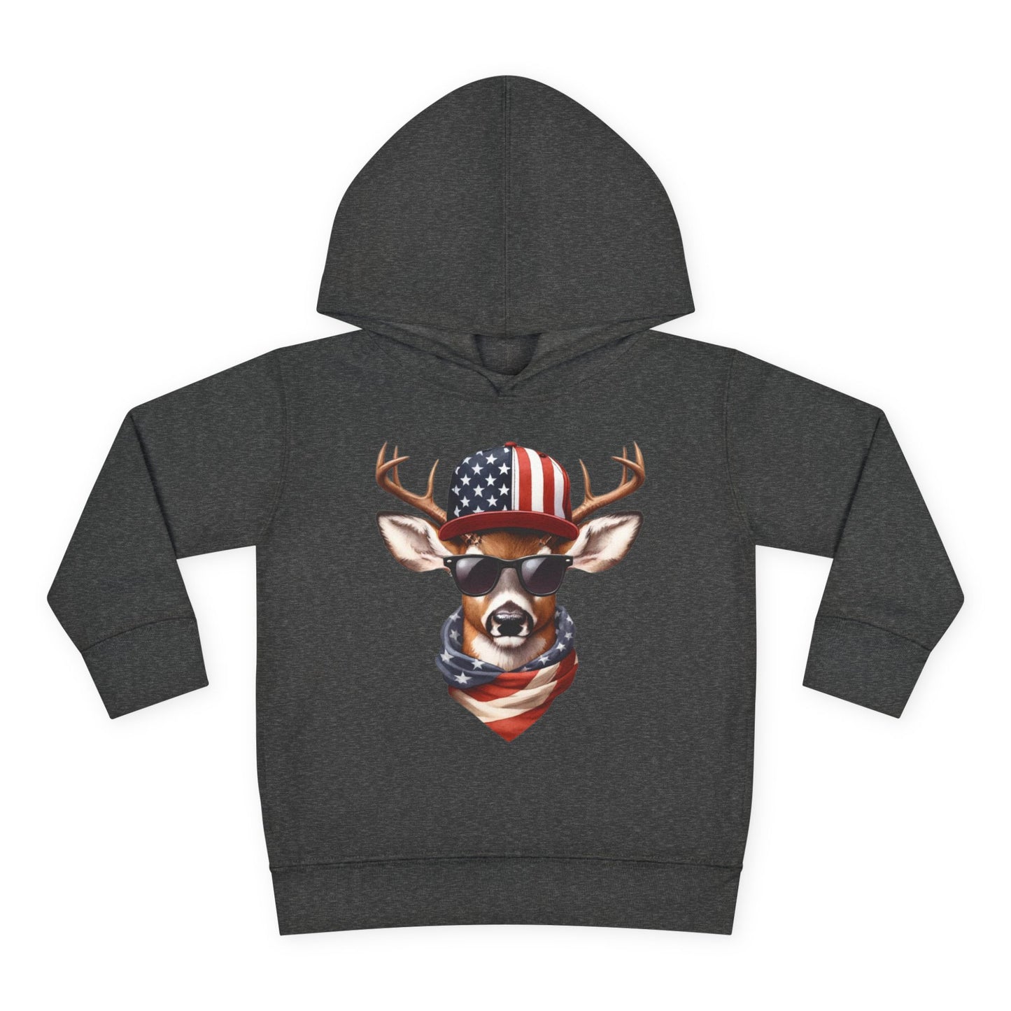 Toddler Pullover Fleece Hoodie, Cute Kids Hoodie, USA Deer Hoodie, Cozy Fall Outfit, American Flag Hooded Sweatshirt