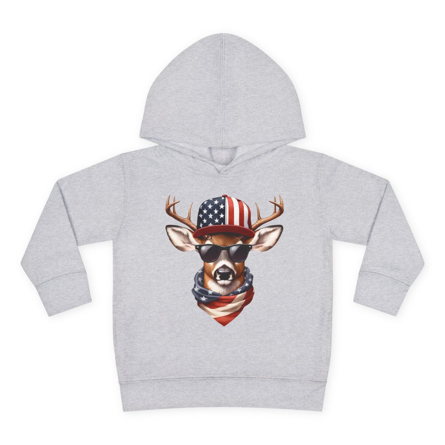 Toddler Pullover Fleece Hoodie, Cute Kids Hoodie, USA Deer Hoodie, Cozy Fall Outfit, American Flag Hooded Sweatshirt