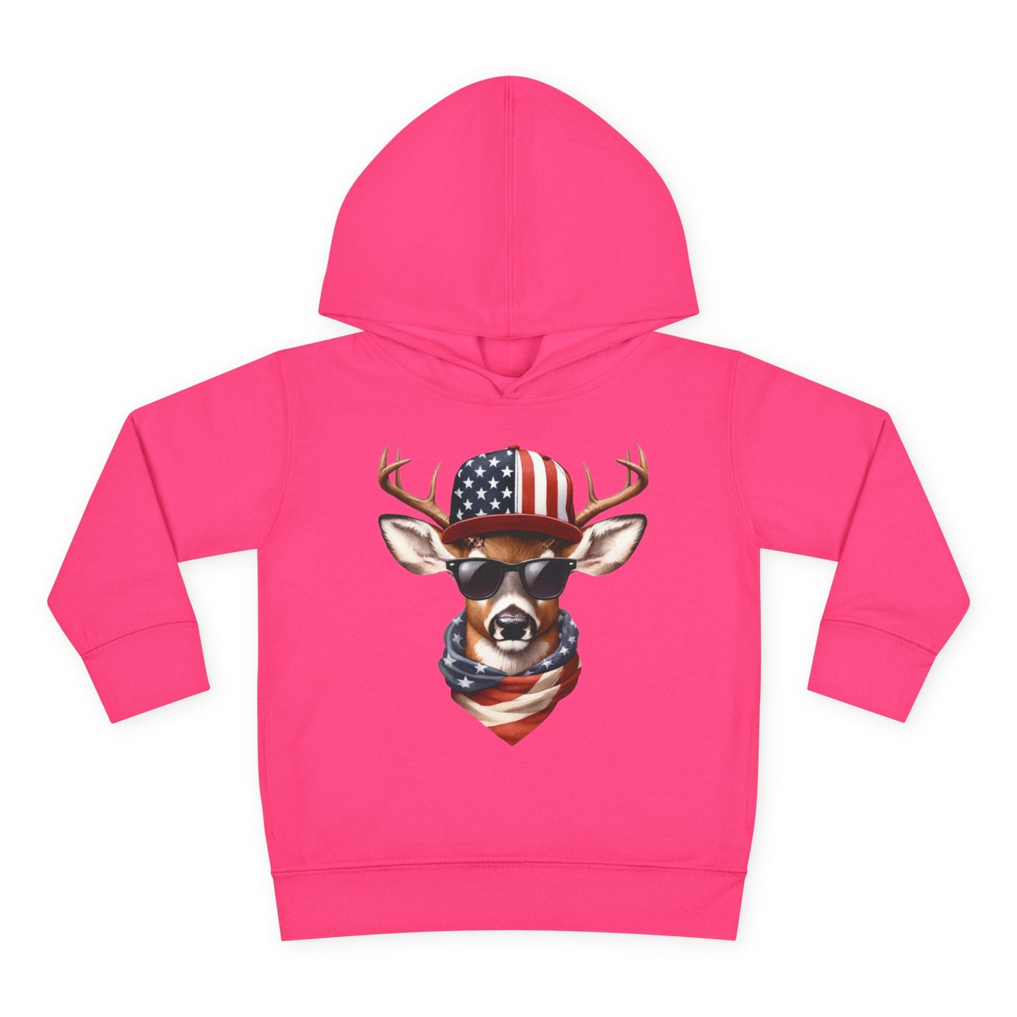 Toddler Pullover Fleece Hoodie, Cute Kids Hoodie, USA Deer Hoodie, Cozy Fall Outfit, American Flag Hooded Sweatshirt