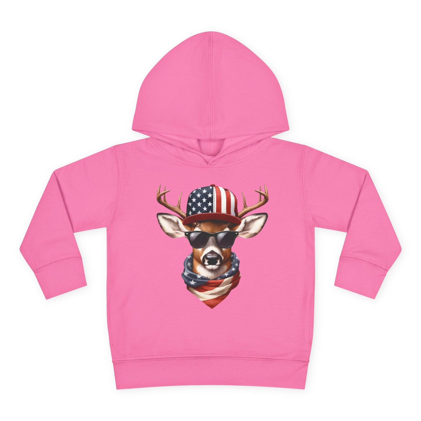 Toddler Pullover Fleece Hoodie, Cute Kids Hoodie, USA Deer Hoodie, Cozy Fall Outfit, American Flag Hooded Sweatshirt