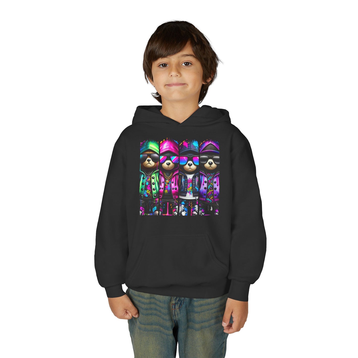 Youth Heavy Blend Hoodie with Colorful Sloth Design, Fun Sweatshirt for Kids, Perfect Gift for Birthdays, Holidays, or Relaxation