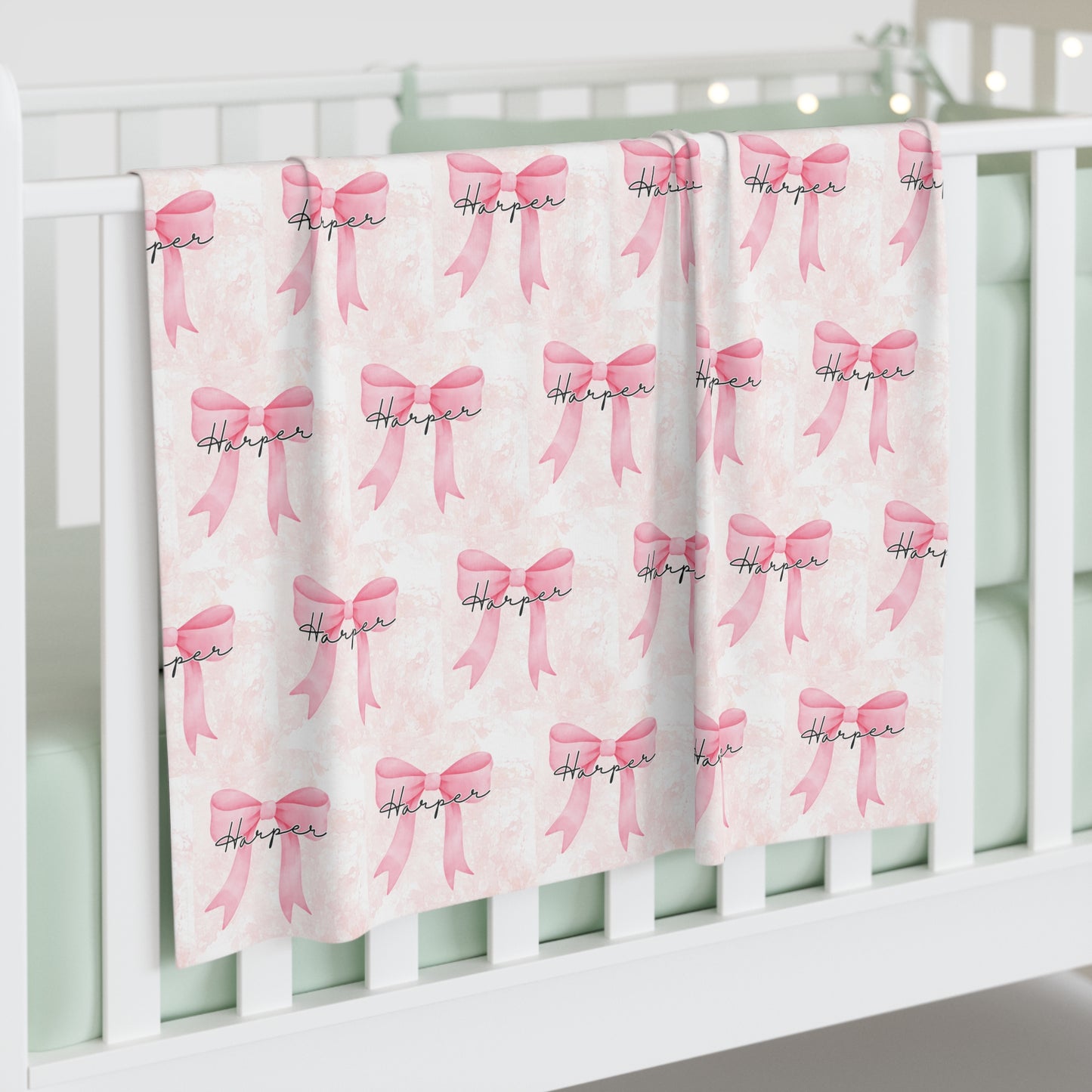 Personalized Baby Swaddle Blanket with Pink Bow Design, Nursery Essential, Baby Shower Gift, Infant Wrap, Newborn Blanket