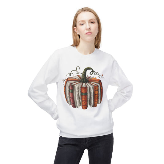 Pumpkin Books Crewneck Sweatshirt, Cozy Fall Sweater, Gift for Book Lovers, Halloween Apparel, Autumn Fashion