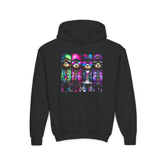 Youth Heavy Blend Hoodie with Colorful Sloth Design, Fun Sweatshirt for Kids, Perfect Gift for Birthdays, Holidays, or Relaxation