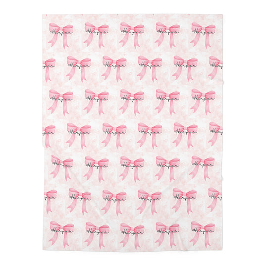 Personalized Baby Swaddle Blanket with Pink Bow Design, Nursery Essential, Baby Shower Gift, Infant Wrap, Newborn Blanket