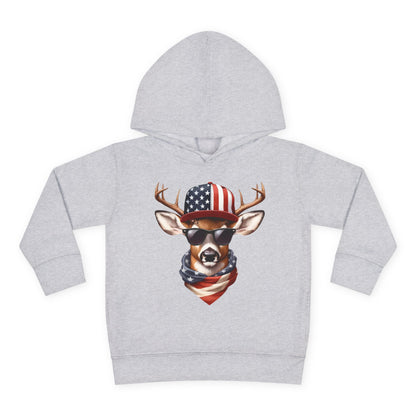 Toddler Pullover Fleece Hoodie, Cute Kids Hoodie, USA Deer Hoodie, Cozy Fall Outfit, American Flag Hooded Sweatshirt