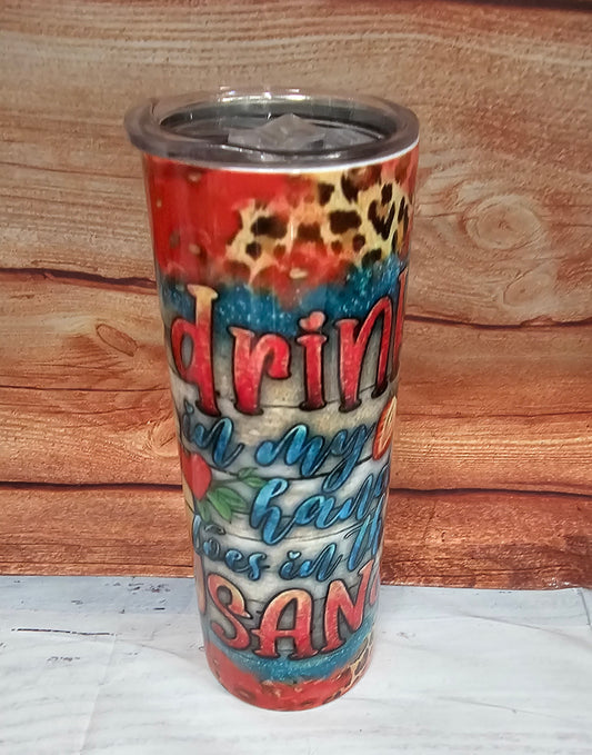 Drink in my hand toes in the sand strawberry  20 oz Tumbler