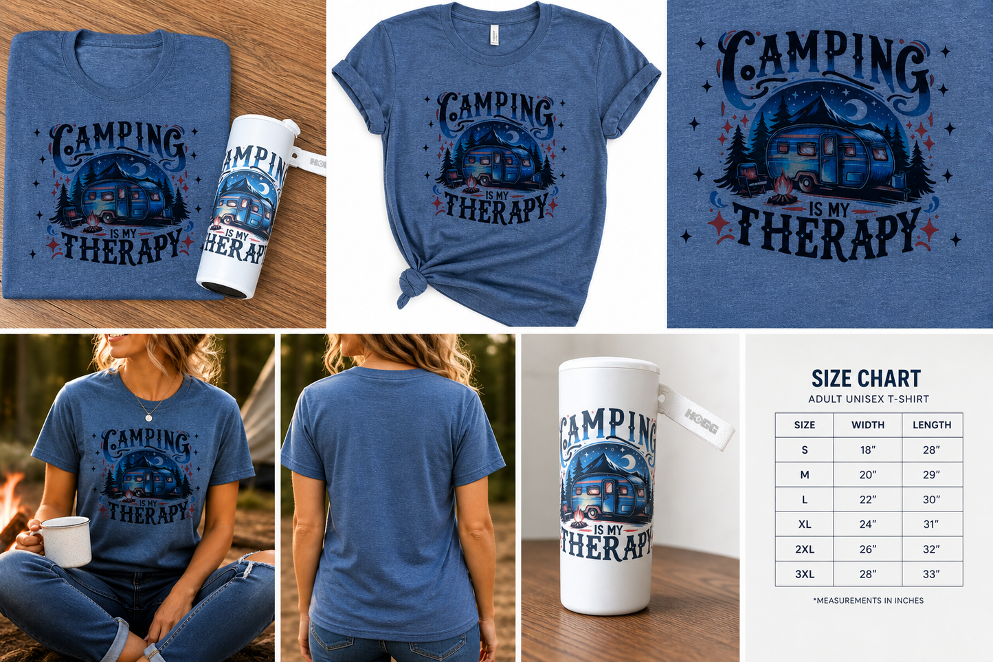 Camping Is My Therapy Shirt – Retro Camper Graphic Tee – Cozy Outdoor Lifestyle Apparel & matching Tumbler